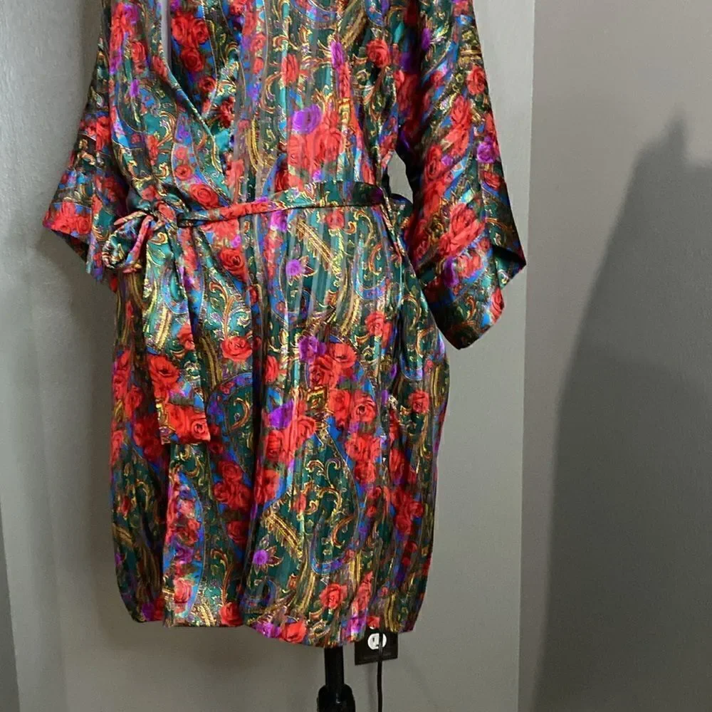 Victorias Secret Vintage Gold Label Satin Semi Sheer Robe Floral